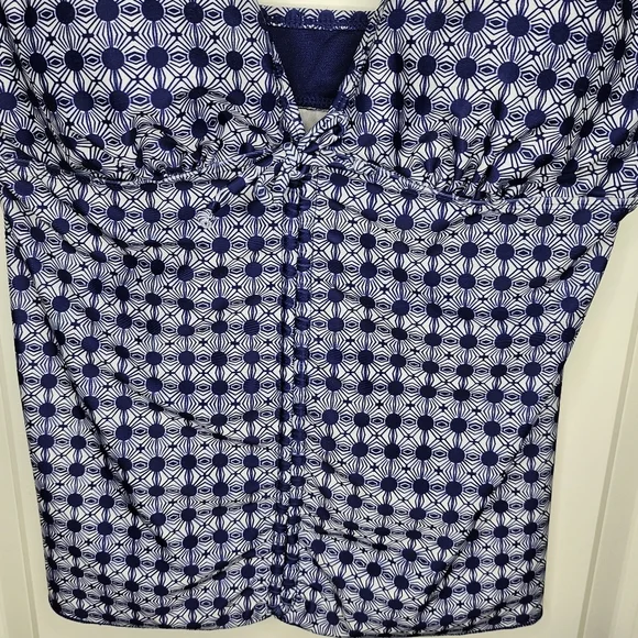 ❤️Nicole Miller Ruched Swim Tank Top S Blue White Nautical Adjustable Straps - Picture 6 of 7
